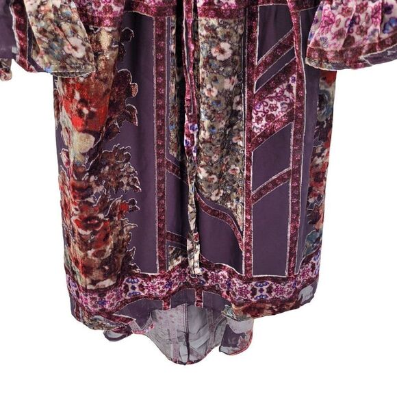 Venus Bohemian Floral High Low Cold Shoulder Dress L Ox Blood Velvet Burnout - Picture 10 of 11